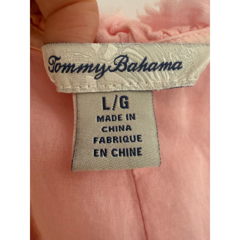 Tommy Bahama Pink 100% Linen Shift Dress Ruffle Neck Size L - Picture 2 of 7